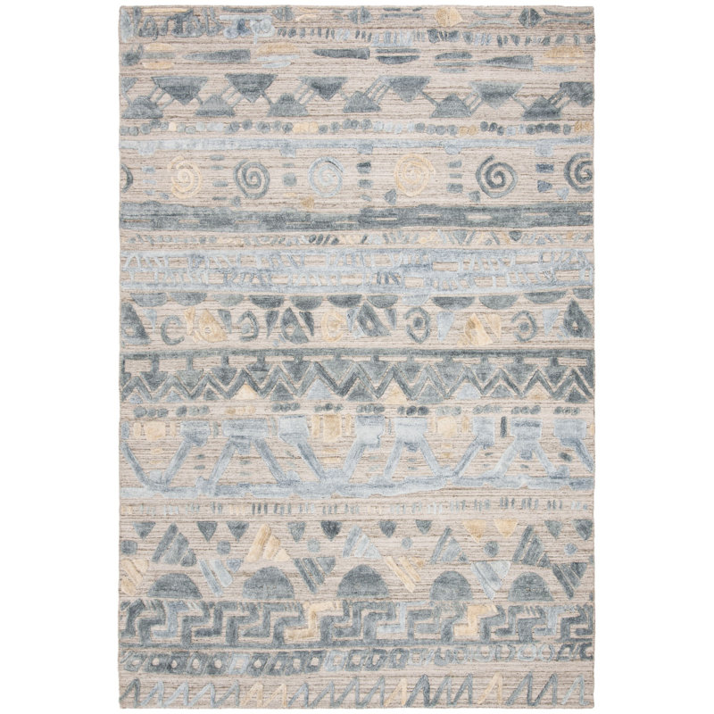 Tapis beige / bleu clair Bourge, Rectangle 5 pi x 8 pi