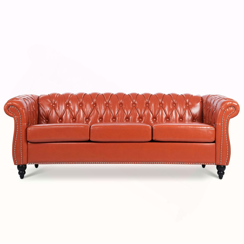 Canapé Chesterfield à accoudoirs roulés 3 places 84,65 po, Red