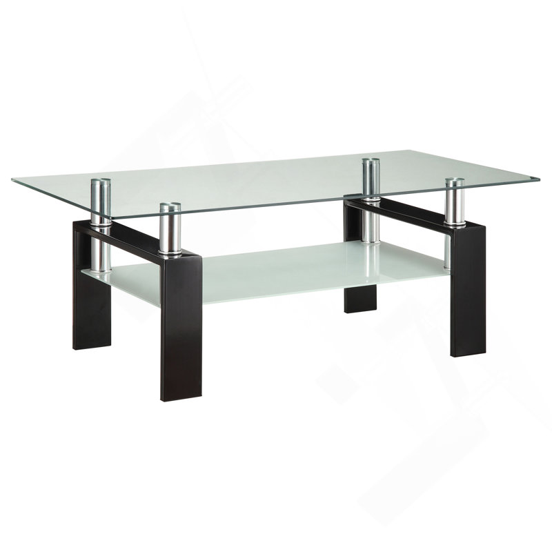 Black 1-Shelf Rectangular Glass Top Coffee Table