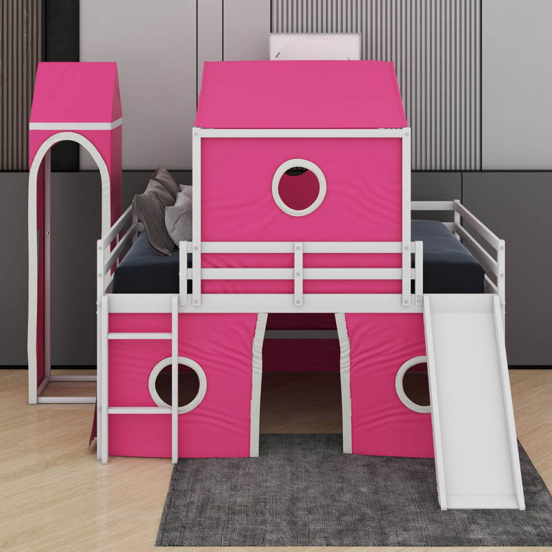 Full Size Loft Bed With Tower, Pink