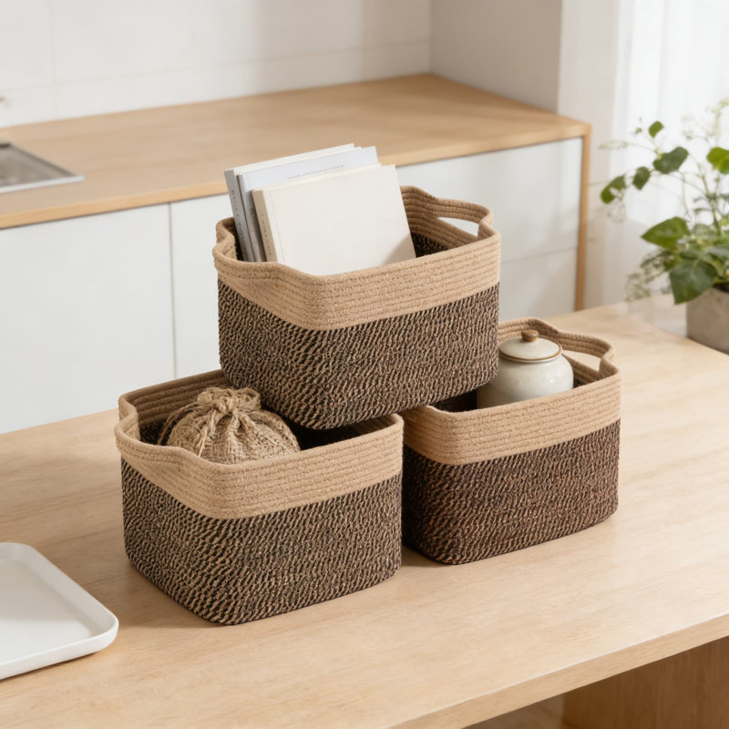 3-Pack Woven Storage Baskets With Handles, Collapsible Organizer Bins For Toys, Home Decor, And Multifunctional Storage Solutions