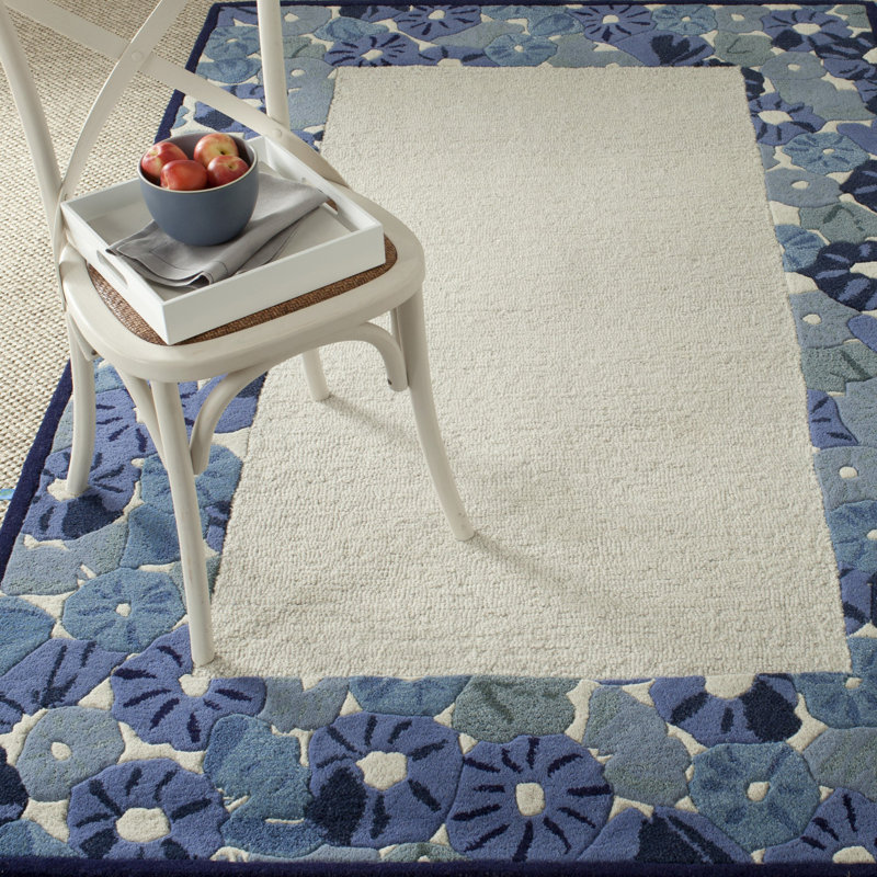 Coreatha Martha Stewart Hand Tufted Wool/Viscose Floral Rug in Ivory, Rectangle 5' x 8'