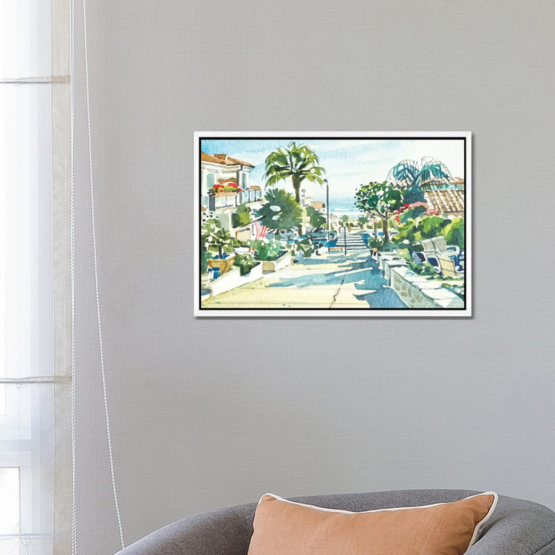 Summer in Manhattan Beach 1 Piece Painting on Canvas, 45.72cm H x 66.04cm W x 3.81cm D, White Framed