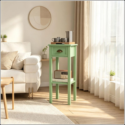 Table d'appoint à 2 niveaux avec tiroir et tablette, conception peu encombrante pour les petites pièces et un décor élégant (seulement 1 table d'appoint)
