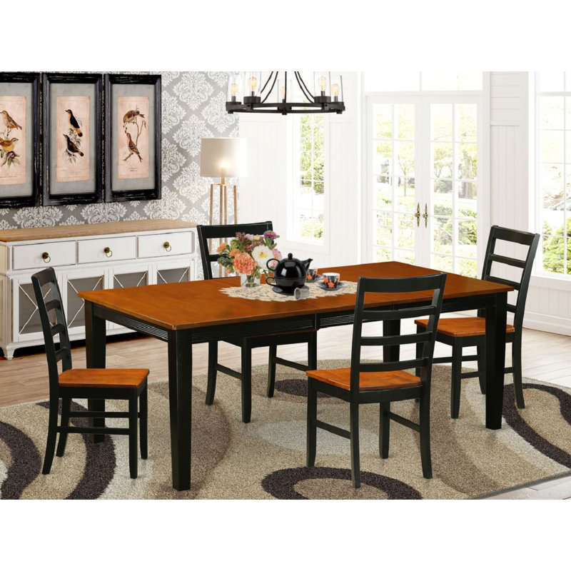 5 Piece Dining Table Set for 4 Includes a Rectangle Kitchen Table with Butterfly Leaf and 4 Kitchen Dining Chairs, Black & Cherry
