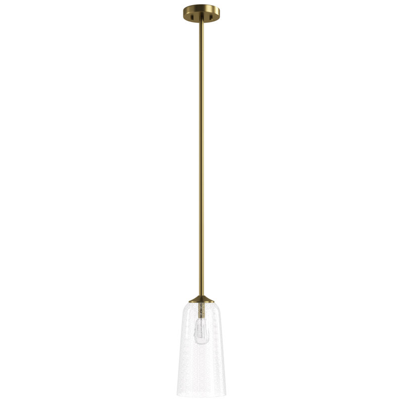 1-Light 6.1" W Dimmable Bell Pendant Light with Glass Shade, Polished Brass Rod/White Glass Shade