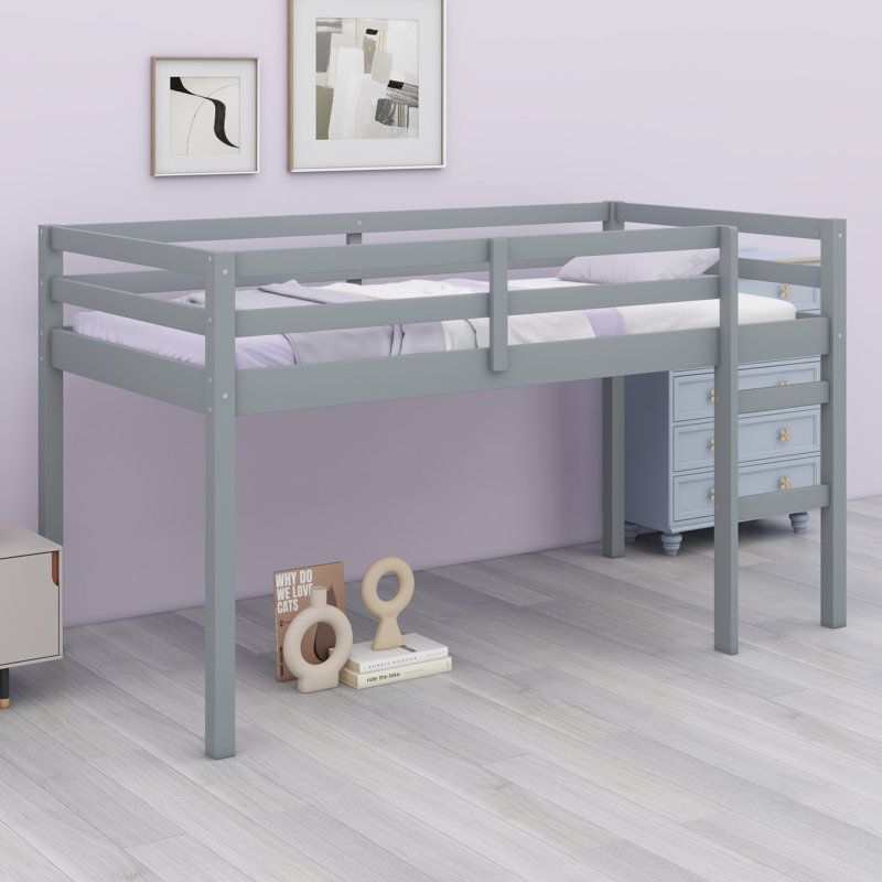 Lit mezzanine en bois avec échelle, Gris