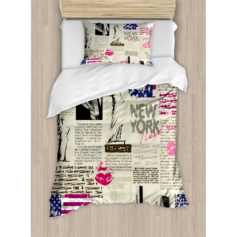 Euharlee Pink/Beige/Black Microfibre 350 TC Modern & Contemporary Duvet Cover Set, Single - 1 Standard Pillowcase