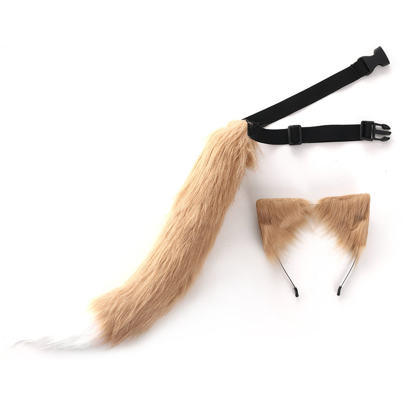 Halloween cosplay realistic fox fur tail cat ear hairband accessory set