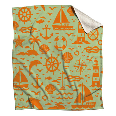 Orange Nautical Icons Blankets