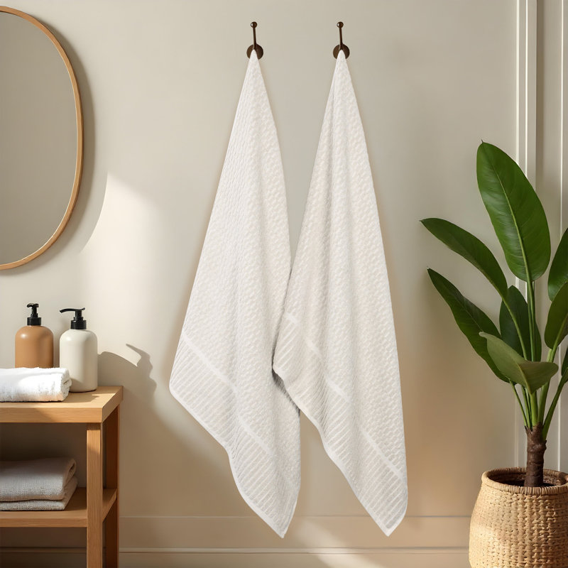 Blue Nile Mills Viscose Cotton Blend Bath Sheet Set - Checkered Texture - Quick-Dry, Fade-Resistant, Beige