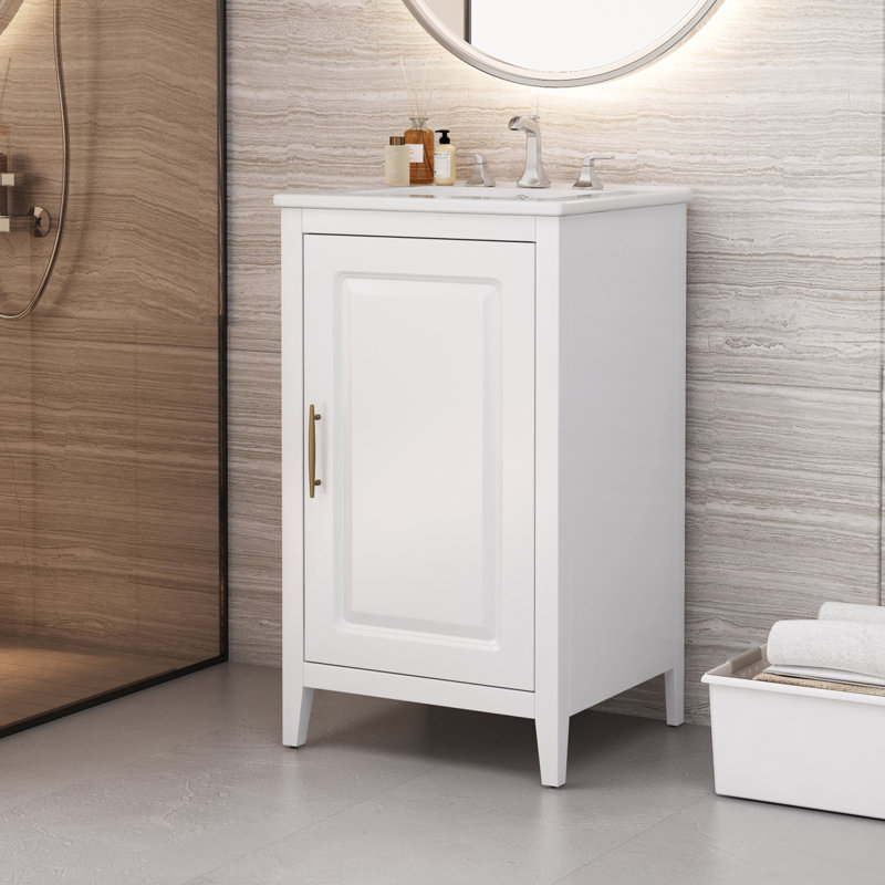 Meuble-lavabo de 20,3 po avec lavabo, tiroir fonctionnel, tablette de porte, porte à fermeture douce, Blanc