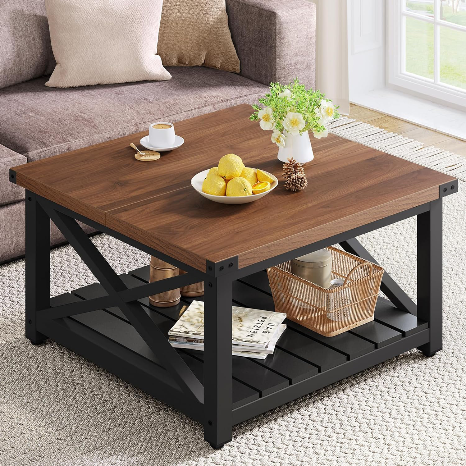 17 Stories Square Coffee Table for Living Room, Vintage Living Room