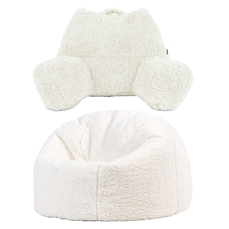 icon Kids Kingston Teddy Fleece Classic Bean Bag and Reading Pillow Set, Beige