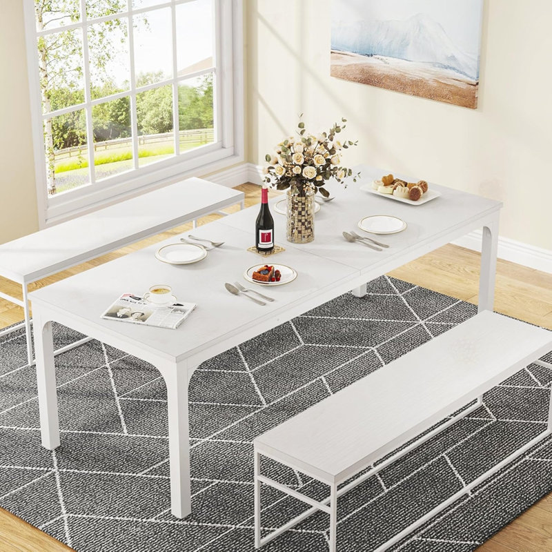 Table de salle à manger grande table de salle à manger rectangulaire, Blanc, Blanc