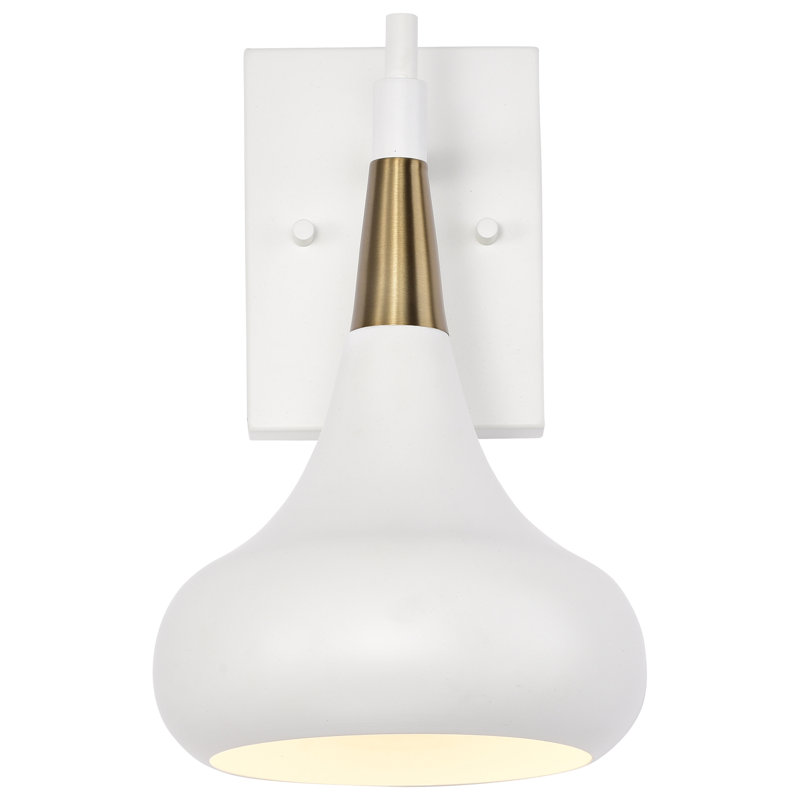 Armed Sconce, Matte White / Burnished Brass Collar