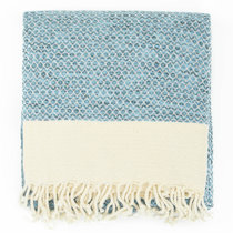 Linen Bath or Beach Towel - Stonewashed - Heather Marine Blue with White  Stripes - Luxury Thick Linen