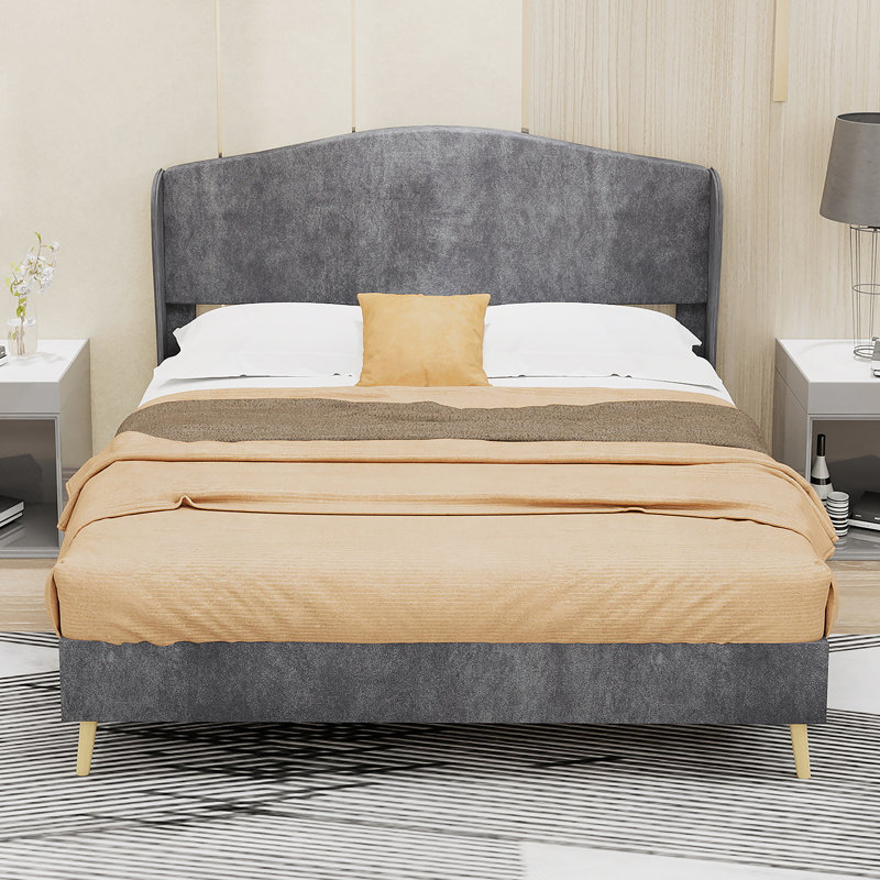Lit tapissier pour chambre à coucher, Lit double, Gris