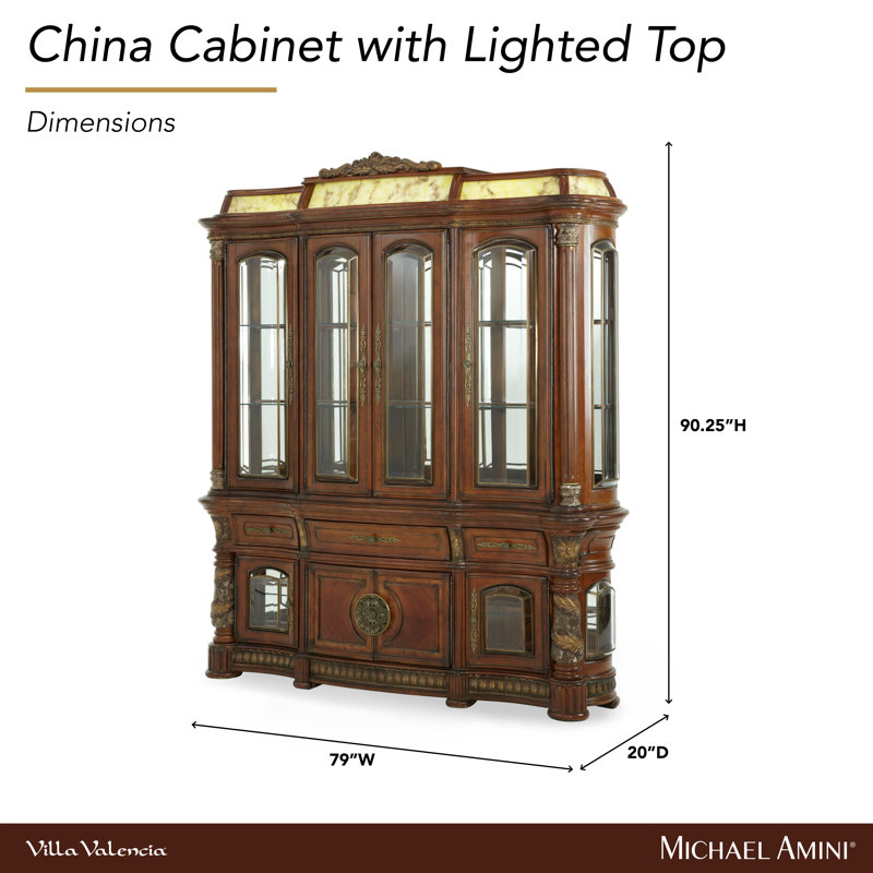 Villa Valencia Solid Wood Lighted China Cabinet, With