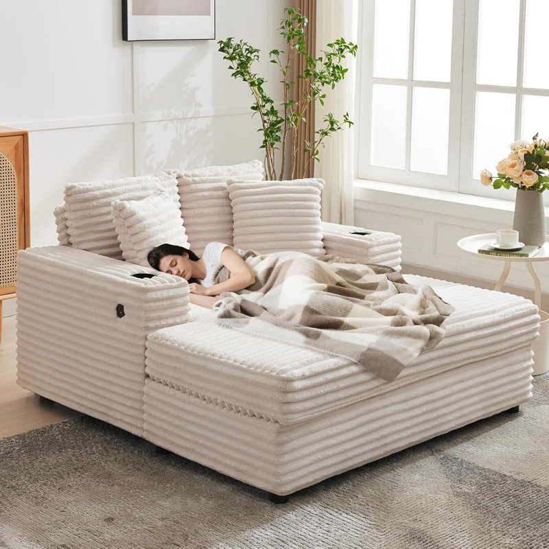 Canapé-lit rembourré de 54 po avec coussins et accoudoirs pour l'intérieur, Beige