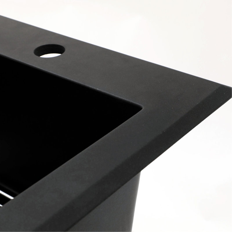 Évier de 33 po x 22 po en quartz noir, composite de granit, solide et hygiénique facile à entretenir