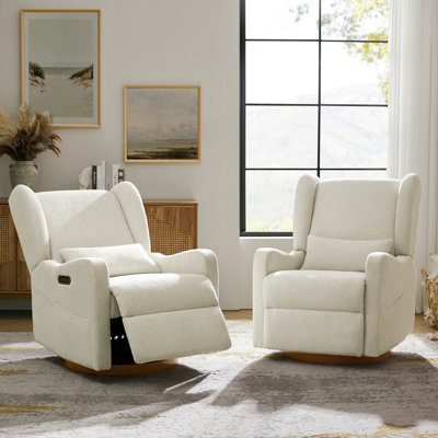 Ceandra 29.5"W Modern Nursery Swivel Glider Power Recliner with Built-In Nightlight (Set of 2)