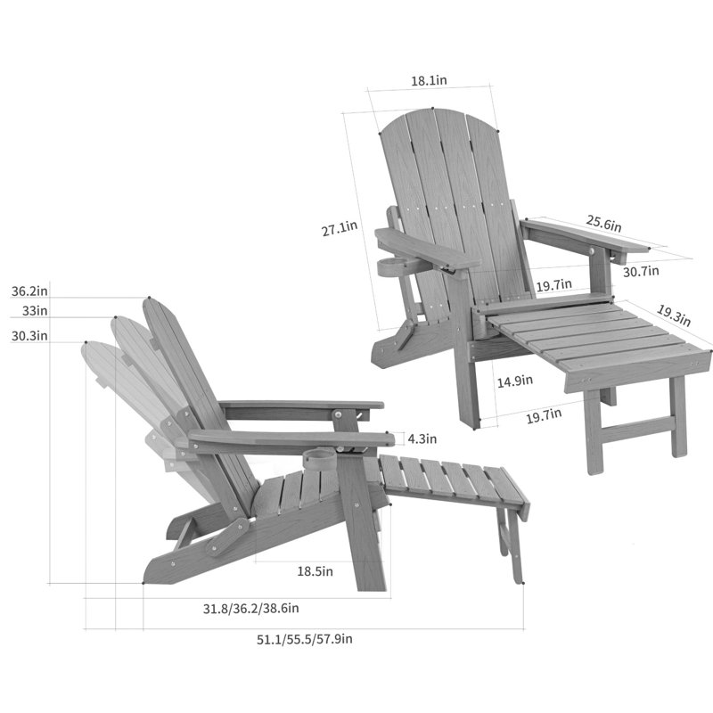 2 chaises Adirondack toutes saisons avec porte-gobelet pour les après-midis et les moments de détente en famille, Bleu, 2