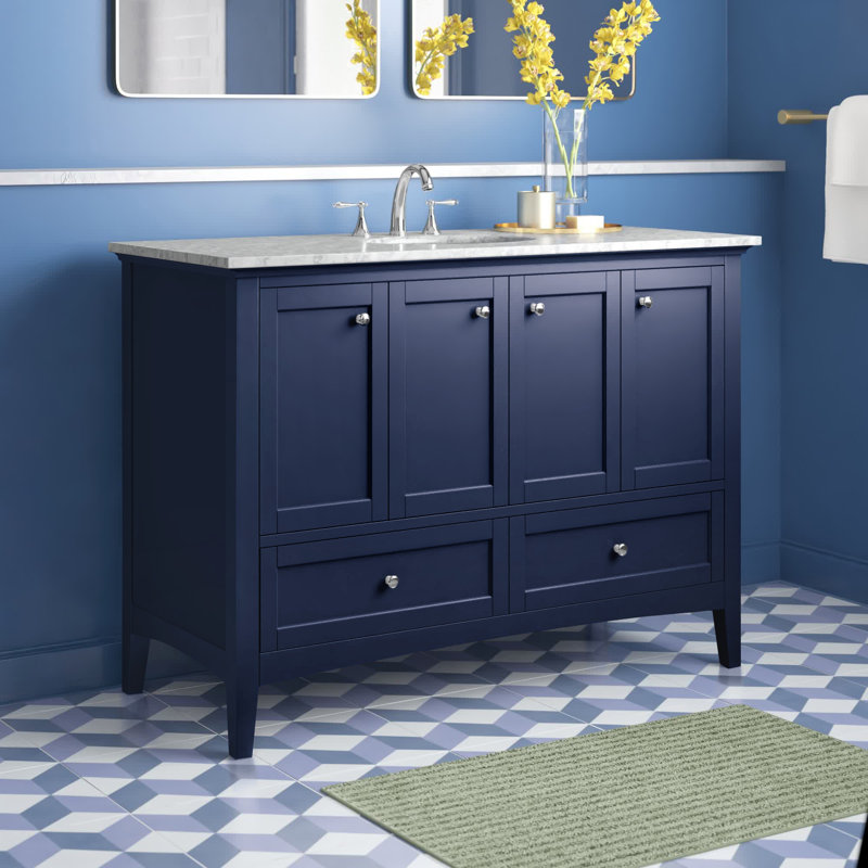 48'' Single Bathroom Vanity with Marble Top, Blue