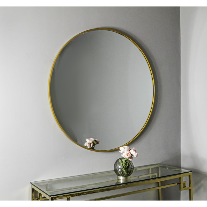 Handover Metal Flat Wall Mirror, 100cm H x 100cm W, Gold