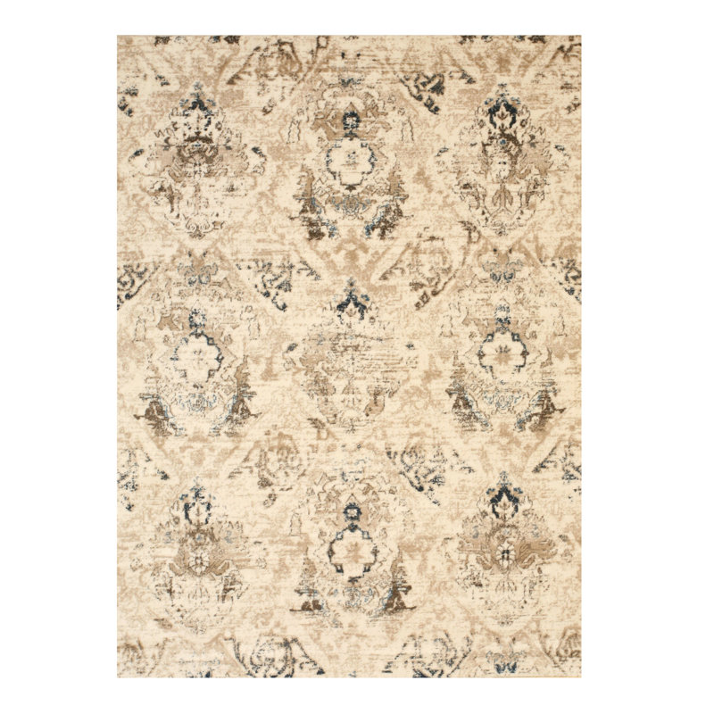 Tapis ivoire en polypropylène à motif floral transitionnel Lecuyer, Rectangle 5 pi 3 po x 7 pi 3 po