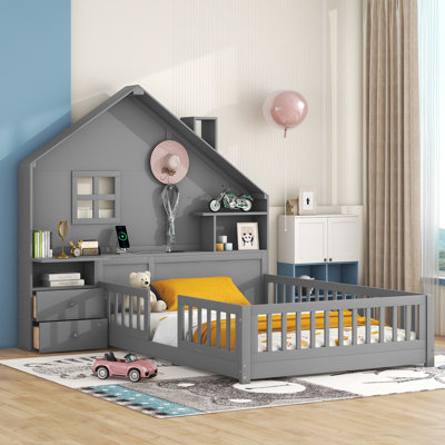 Ammadies Platform Bed with Multifunctional Headboard by Harper&Bright Designs