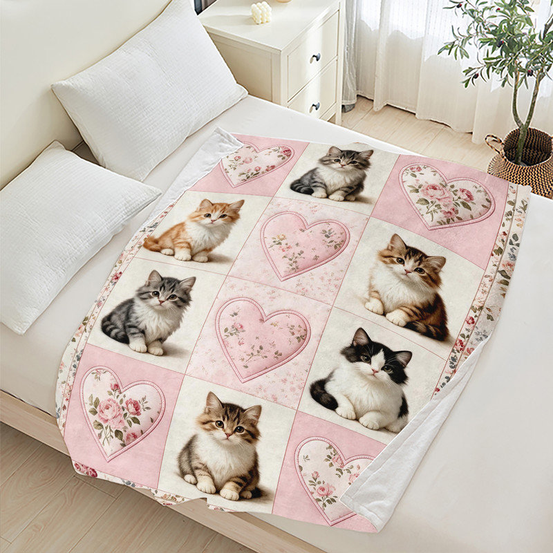 Jeté en flanelle JYK, L 50 po x l 60 po, Chatons roses