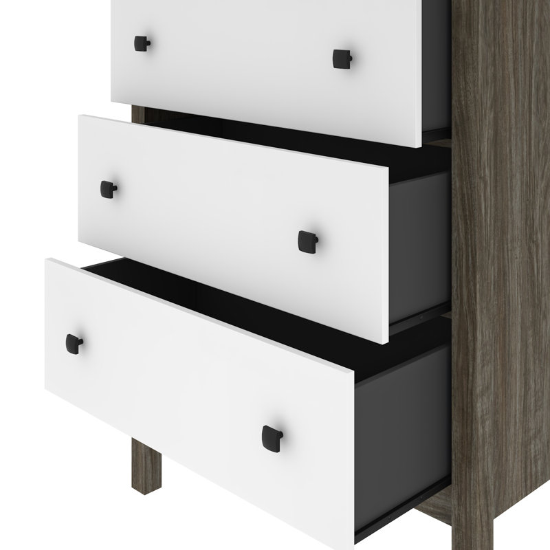 Commode 3 tiroirs Aevin, Noyer gris / blanc