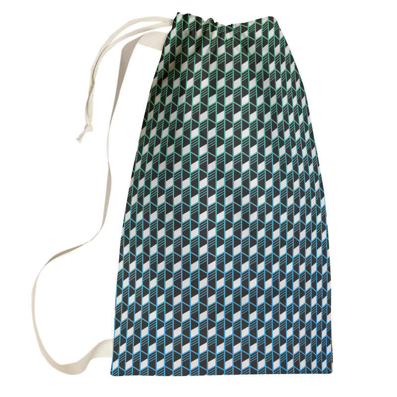 Sac à linge à rayures géométriques, Petit (H 64 po x l 20 po x P 1,5 po), Vert foncé