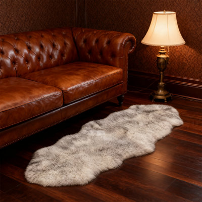 Luxurious Plush White and Gray Faux Sheepskin Rug