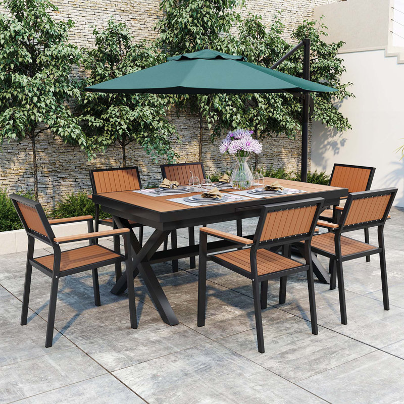 Outdoor Dining Set with Flexible Chairs and Extendable Table for Versatile Use, Black