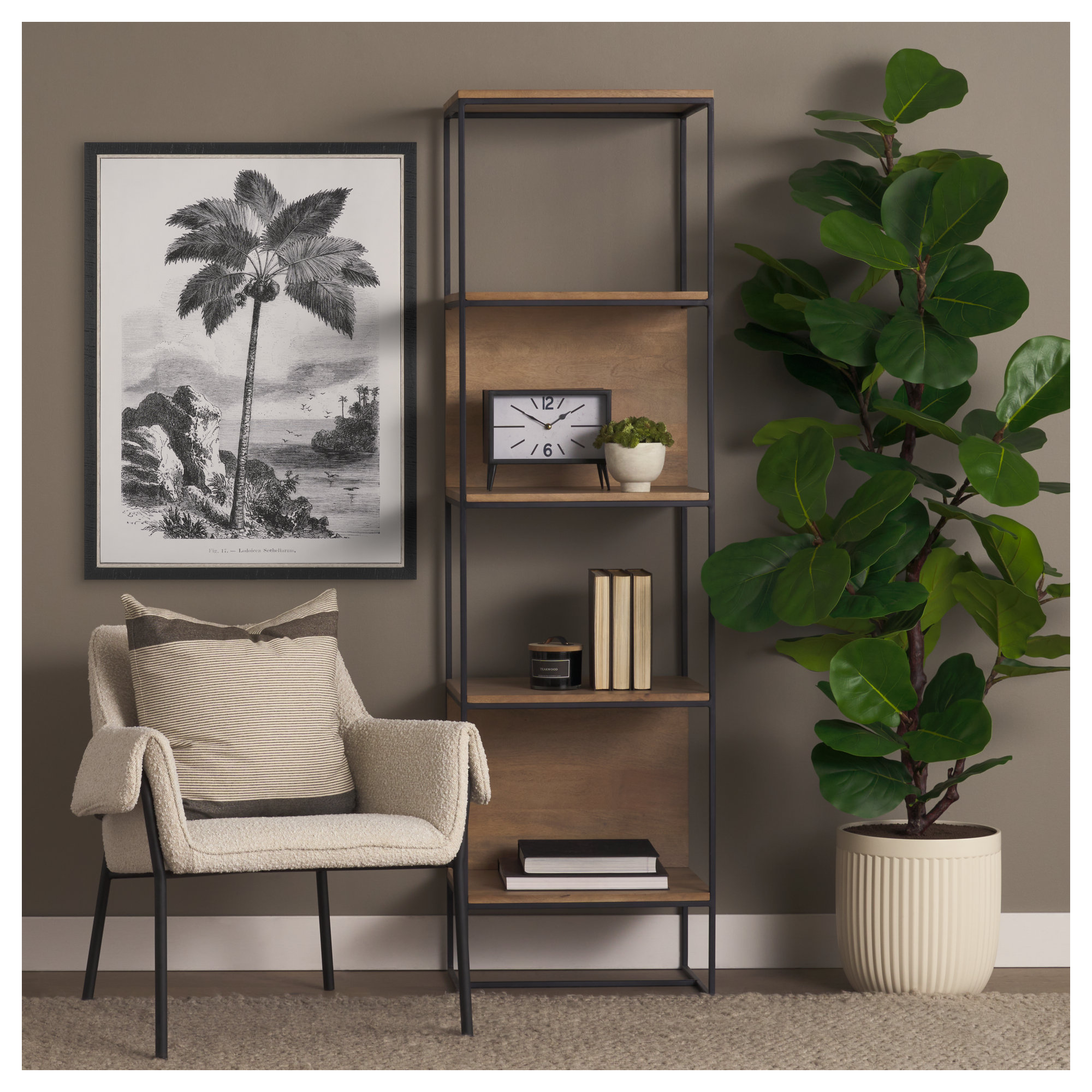 Sagan Narrow Etagere Bookcase, Beige/Black