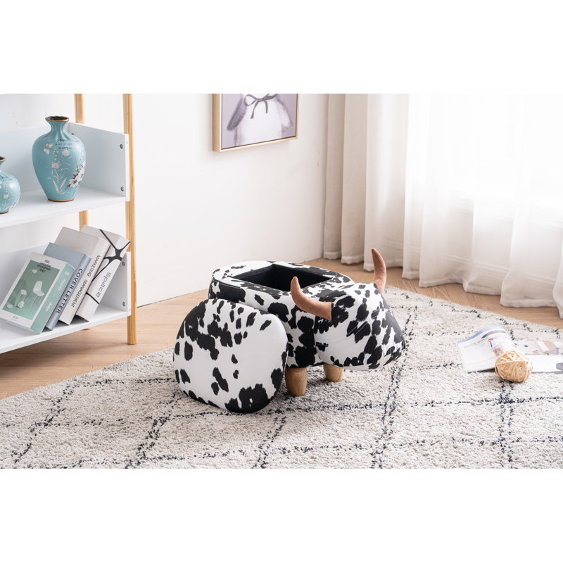 Bough 14.17" Wide Cow Storage Ottoman, Black Faux Fur Leather