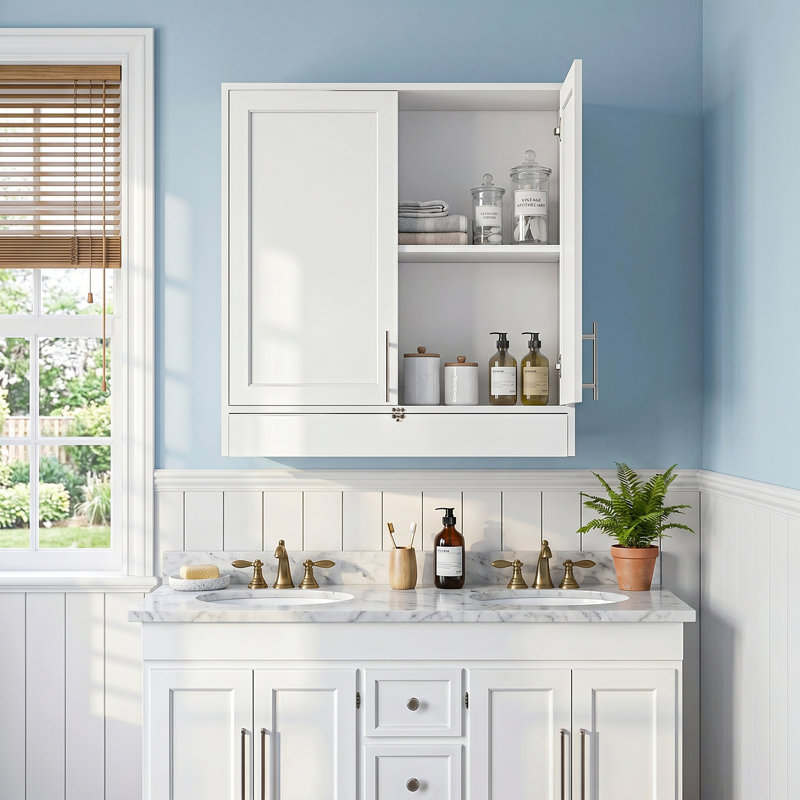 Armoire à linge murale 29,5 "avec tiroir rabattable et tablette réglable