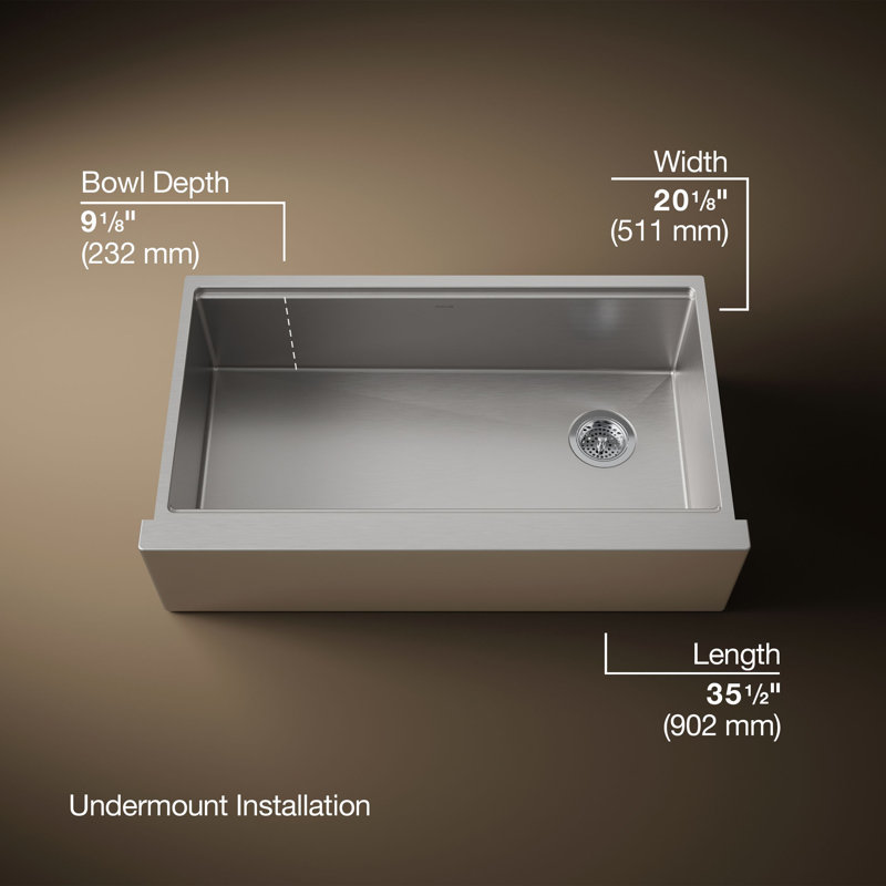 Strive® 35-1/2 In. Undermount Single-Bowl Farmhouse Workstation Kitchen Sink