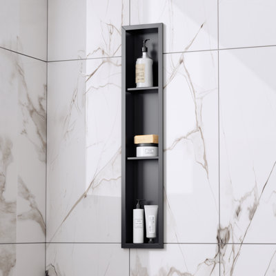 6" W x 36" H Three-Tier Recessed Shower Niche with Shelf, Waterproof Stainless Steel Wall Niche - No Tile Needed