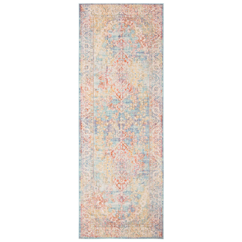Chauncey Oriental Aqua/Ivory Area Rug, Runner 3' x 8'