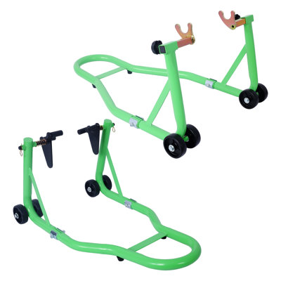 Steel Motorcycle Front and Rear Wheel Lift Stand Set, 1000 lbs Capacity, Green