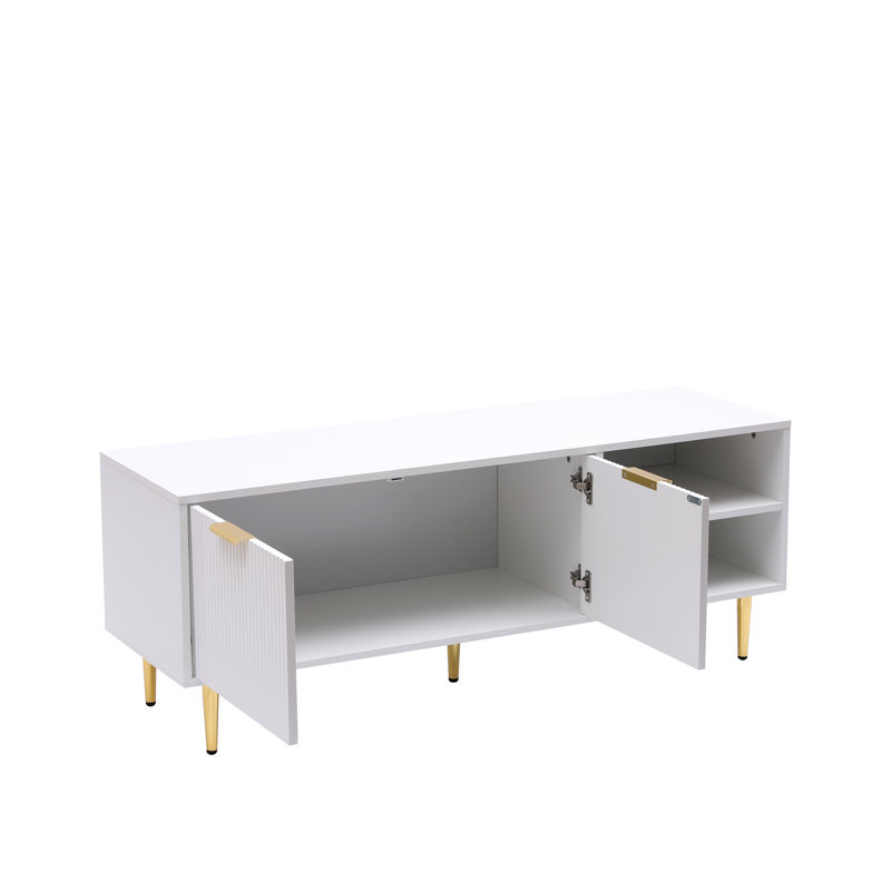Modern TV Stand Cabinet with Ribbed Fluted Doors with legs for up to 60" TV's, White