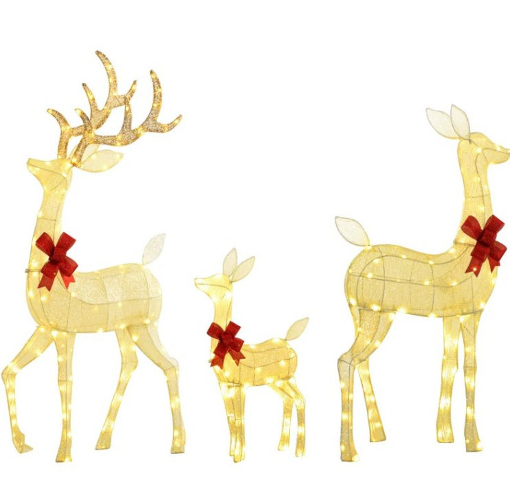 Ensemble 3 pièces de famille de cerfs de Noël illuminés avec 2 modes pour les décorations de Noël de renne éclairées pour l'extérieur