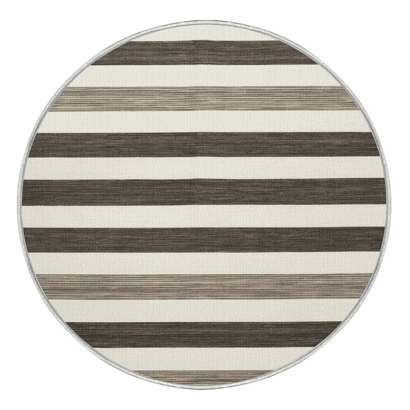 Tapis blanc à rayures horizontales lavable à la machine, Rond 6 pi
