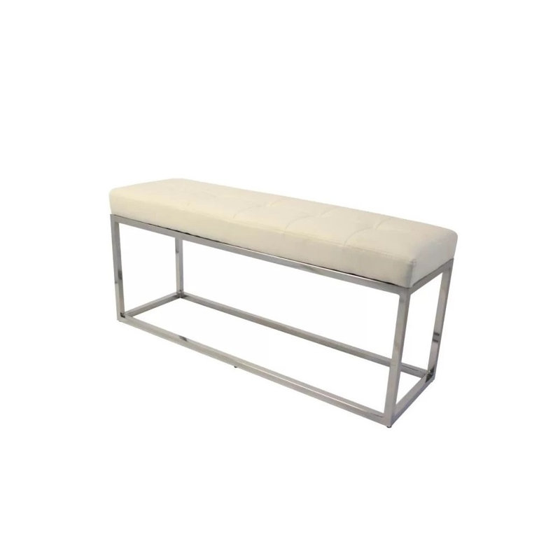 Banc en similicuir Hesser, Blanc, Chrome