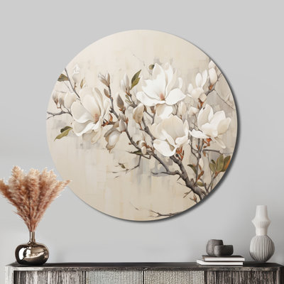 Magnolias «Dreamy» beige - art floral rond en métal