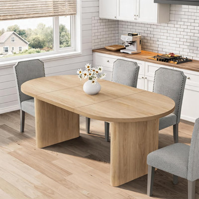 Ensemble de salle à manger 3/5-pièces ovale de 63 pouces, table de cuisine de style campagnard avec base en bois épais, chaises de salle à manger rembourrées en bois d'hévéa à haut dossier