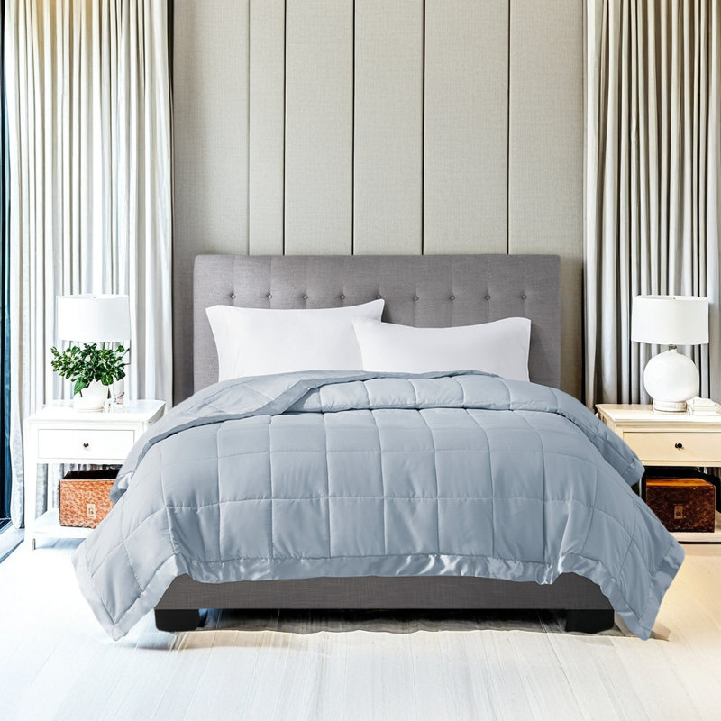 Couverture en duvet synthétique toutes saisons, couverture matelassée légère et douce, jeté luxueux avec bordure en satin pour lit